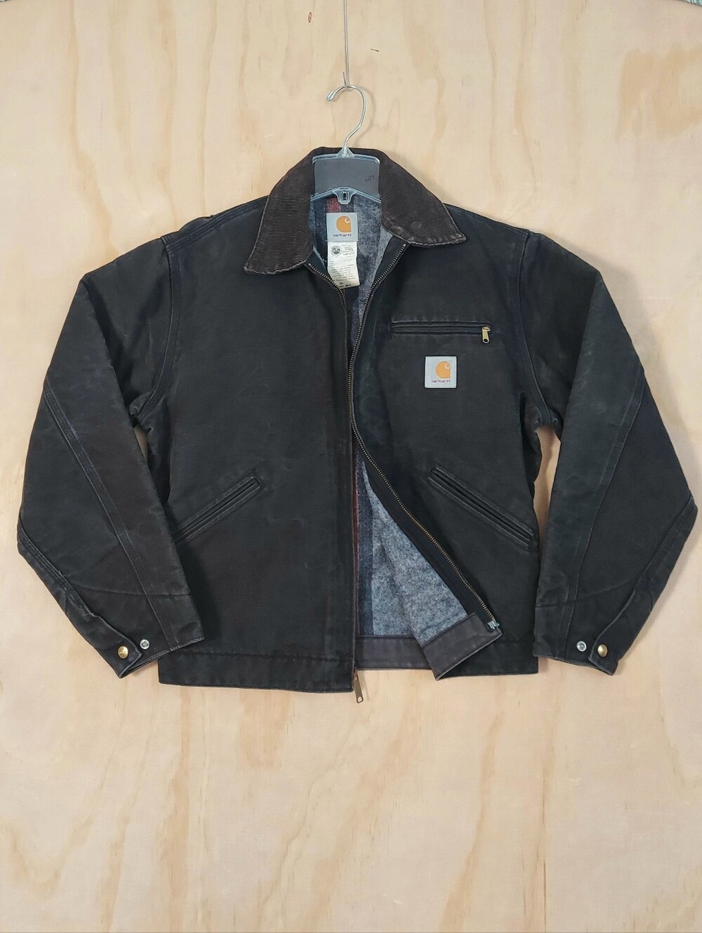 Vintage Carhartt Detroit Jacket J01 BLK Size 38 M Blanket Lined Faded Black USA